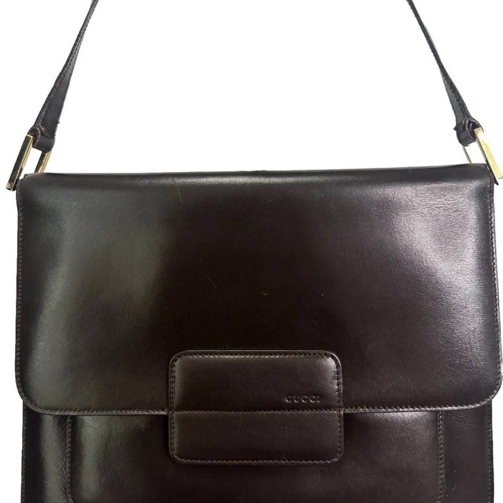 GUCCI Chocolate Brown Leather Shoulder Bag - Vintage - Lambskin - Excellent!